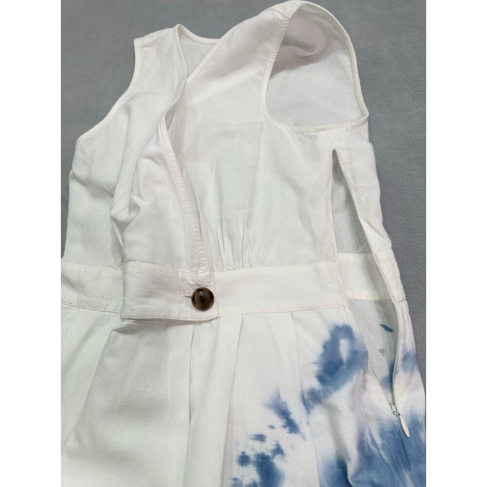Madewell White Blue Tie Dye Cotton Linen Blend Wrap Maxi Dress Size 2 (Small) - Picture 10 of 13